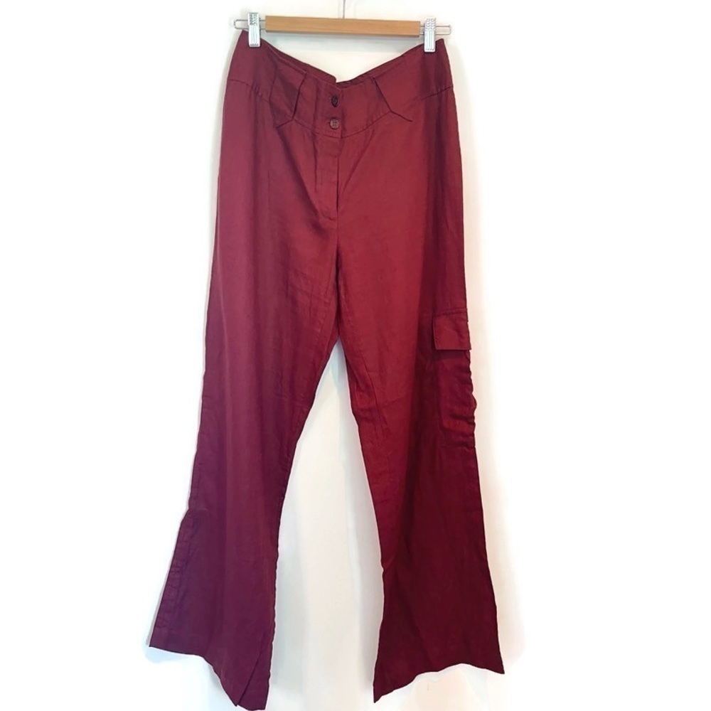 Vintage Linen Cargo Pants - Red Wide Leg - Women’s Size 12